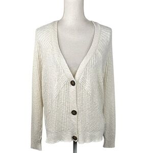 Time and Tru Cream Ribbed Knit Cotton Blend Winter Fall Cardigan Sweater Size XL